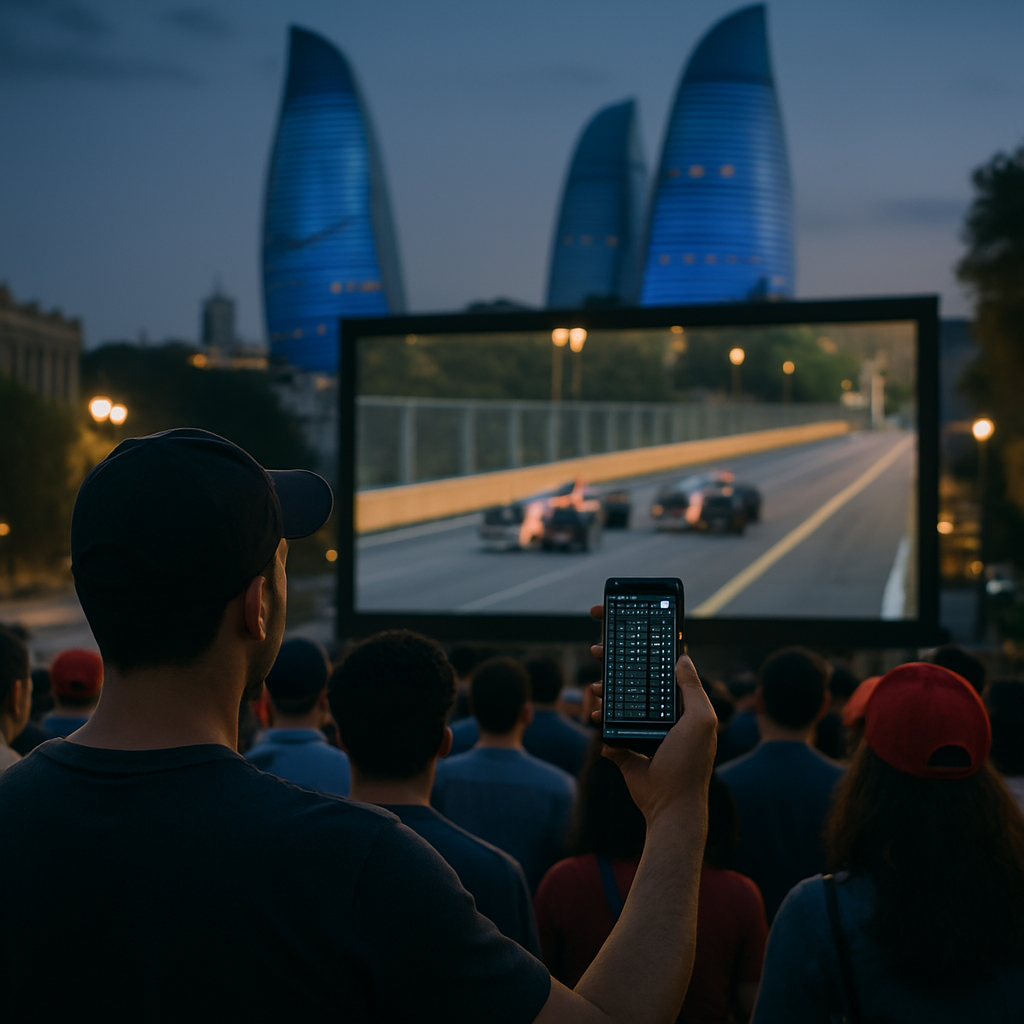 Formula 1 fans in Baku follow the Grand Prix on a large screen and